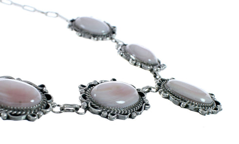 Native American Sterling Silver Pink Mother Of Pearl Navajo Link Necklace Set XS10011